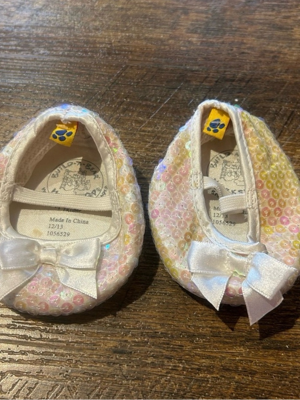 Build-A-Bear Sequin Shoes with White Satin Bow
